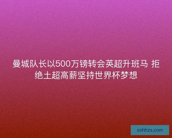 曼城队长以500万镑转会英超升班马 拒绝土超高薪坚持世界杯梦想